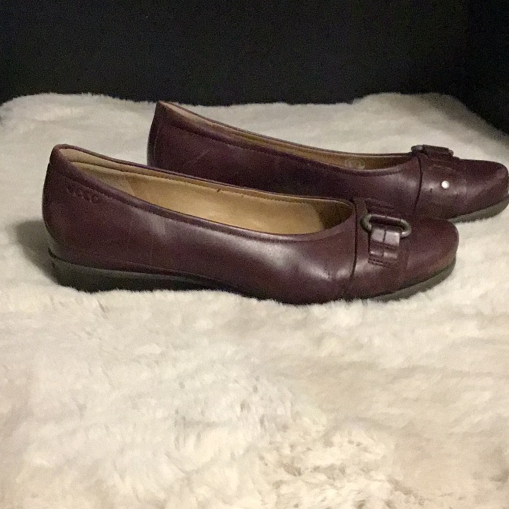 ECCO Burgundy Leather Buckle Flats Comfort Work Shoes 37 - Picture 5 of 16